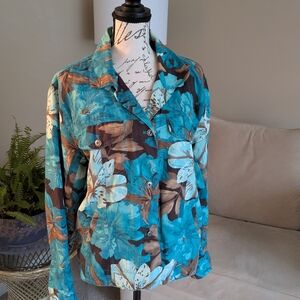 Chico's Teal and Brown Floral Utility Jacket